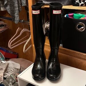 Hunter Glossy Black Tall Boots